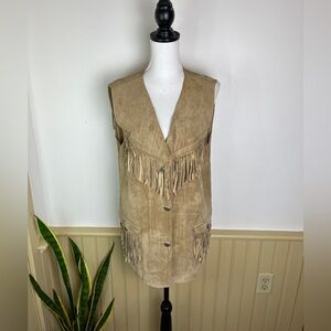 VTG Ralph Lauren Suede Fringe Western Vest Women’s S Tan Leather Concho Buttons
